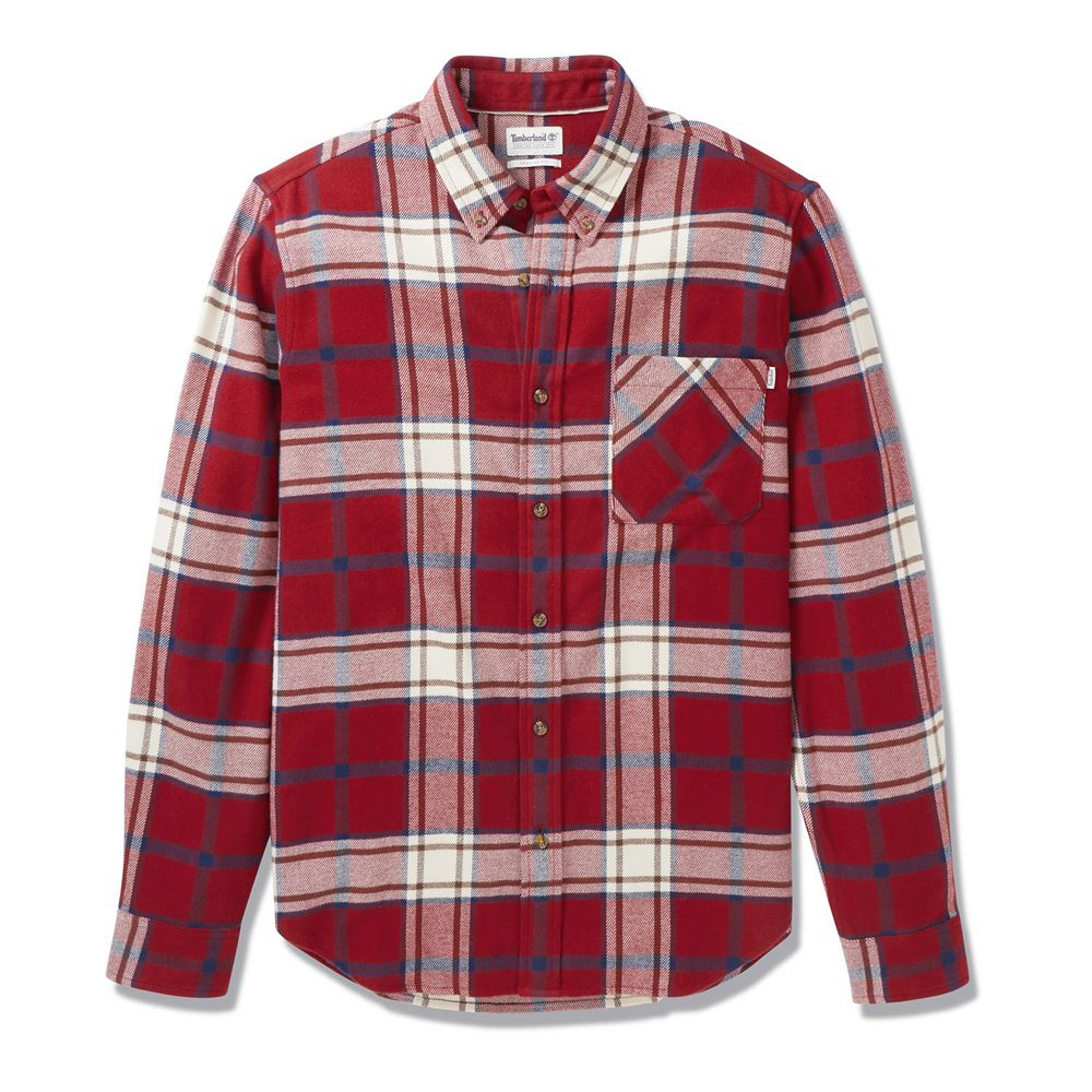 Timberland Πουκαμισα Ανδρικα Κοκκινα/Ασπρα - Back River Heavy Flannel Check - Greece 6285097-OS